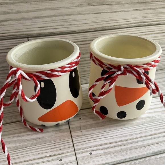 Snowman upcycled Oui yogurt succulent pot, votive holder - Picture 1 of 4